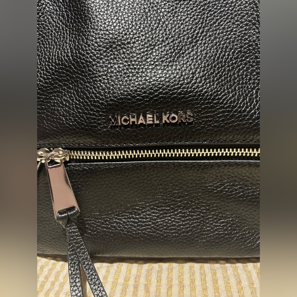 Michael Kors Black Leather Purse Backpack with Silver Hardware